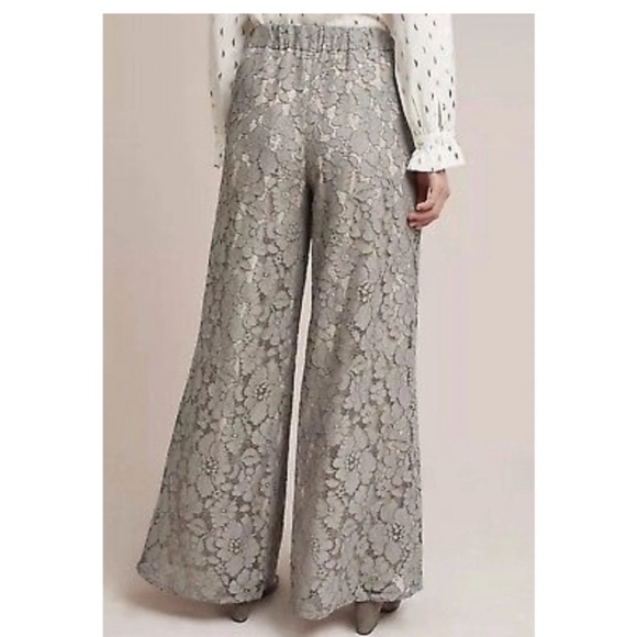 NWT ANTHROPOLOGIE Feather Bone Wide Leg Lace Pants M - Picture 3 of 14